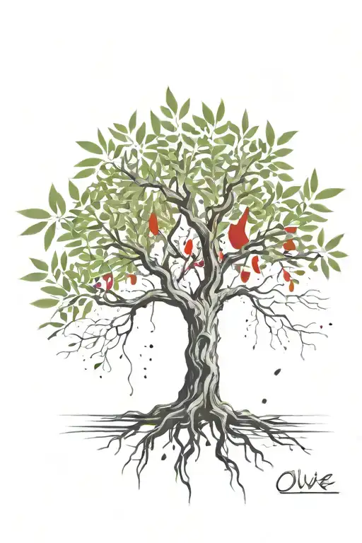 Asymmetrical Olive Tree With Roots