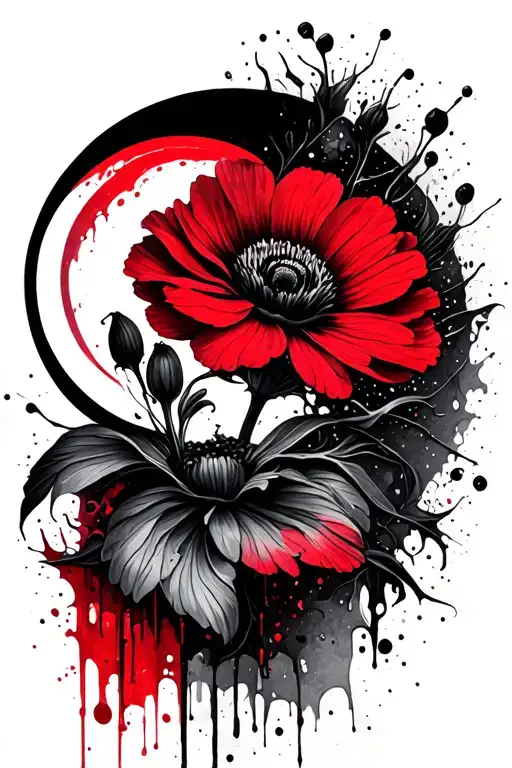 A Stylized Anemone Flower Under A Crescent Moon With Mystical Energy Lines