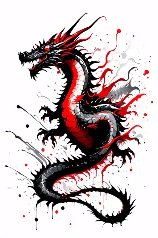 Dragon Tatoo With Paint Brushlike