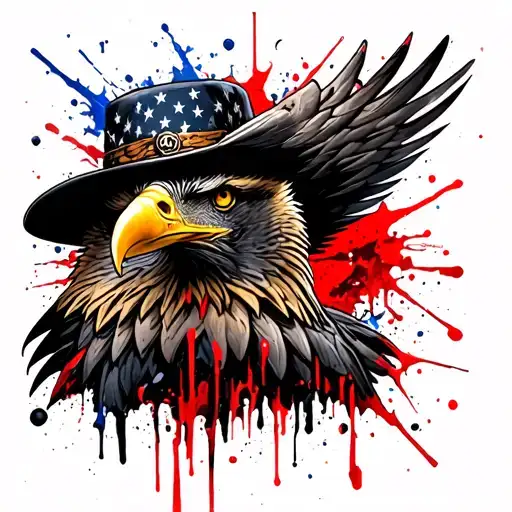 American Warrior Eagle Tattoo With Slash Hat Surrounded