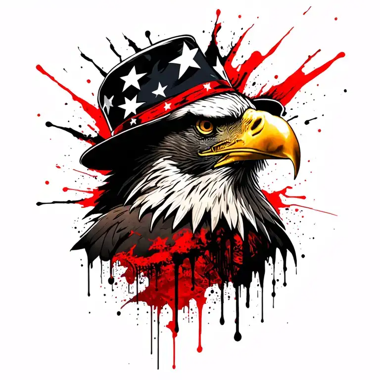 American Warrior Eagle Tattoo With Slash Hat