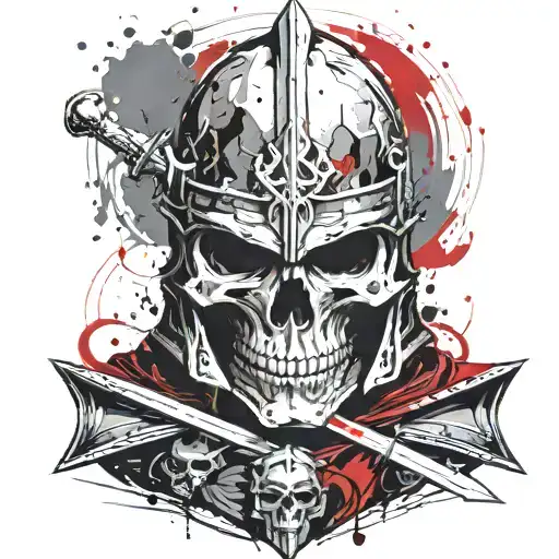 Skull Helmet Knight Templar With A Sword