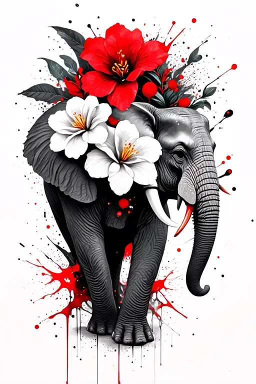 Gardenia Flowers And Elephant