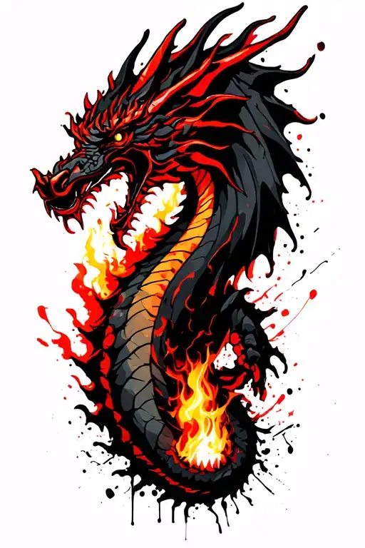 Dragon Breathing Fire With Smoke In The Background