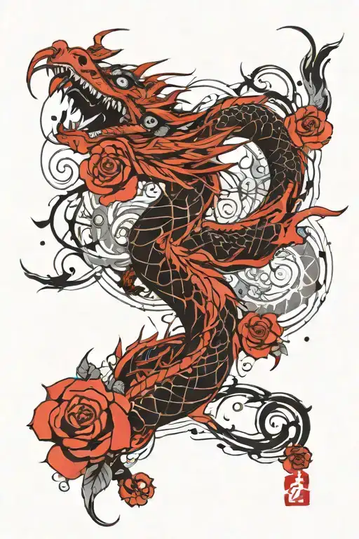 Japanese Dragon Tattoo And Roses Full Sleeve