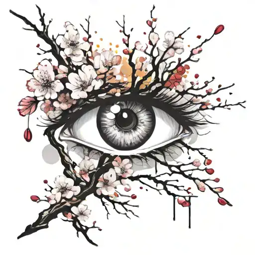 Cherry Blossom Tree And Eyes Looking