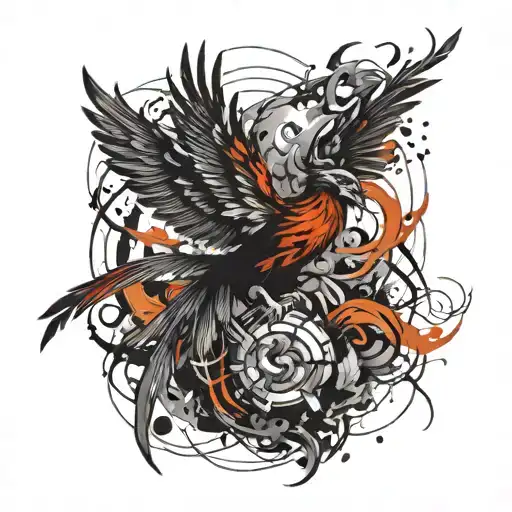 Phoenix And Warrior Intertwined Tattoo Design