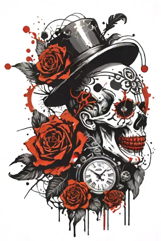 Clown And Skull With Time Piece Incorporating Elements