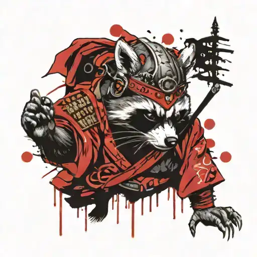 Raccoon Samurai Warrior