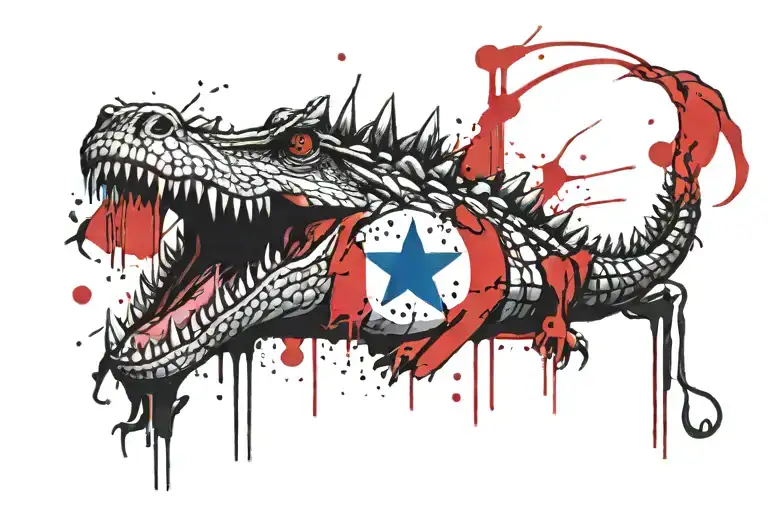 Crocodile Color With Puertorican Flag Walking Away