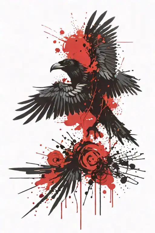 Runes And A Raven With Outstretched Wings