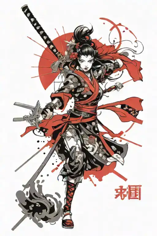 Samurai Girl Demon Warrior Wielding A Sword