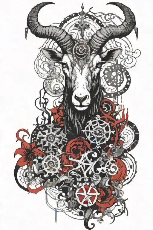 Dark Ornamental Black Inked Full Sleeve Satanic Goat Inverted Pentagtram