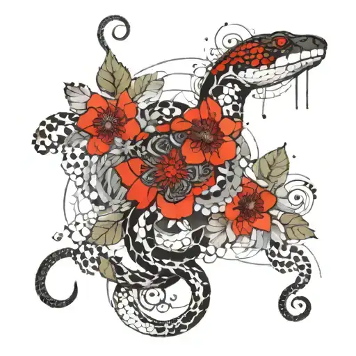 Snake With Flowers And Mandalas