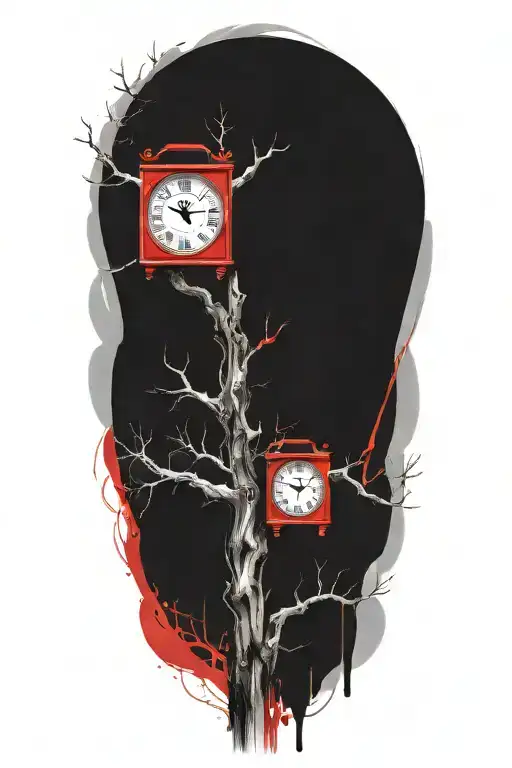 Oak Tree Branches With Three Round Clocks Integrated Into It For An Arm Sleeve