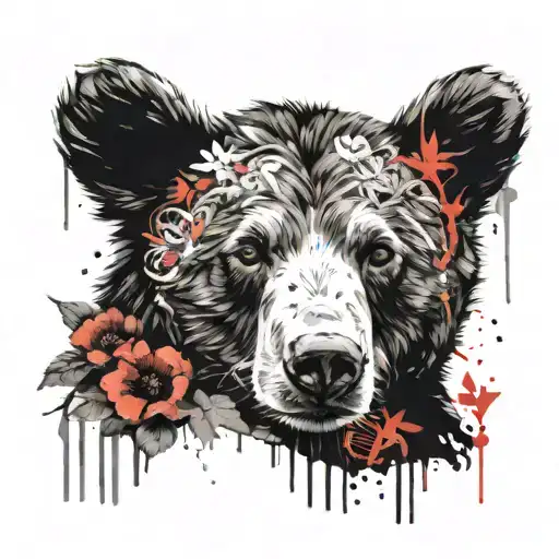 Bear Cub And Flowers