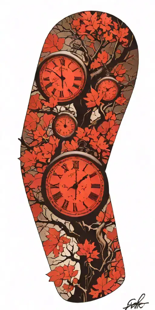 Oak Tree Branches With Three Round Clocks Integrated Into It For An Arm Sleeve