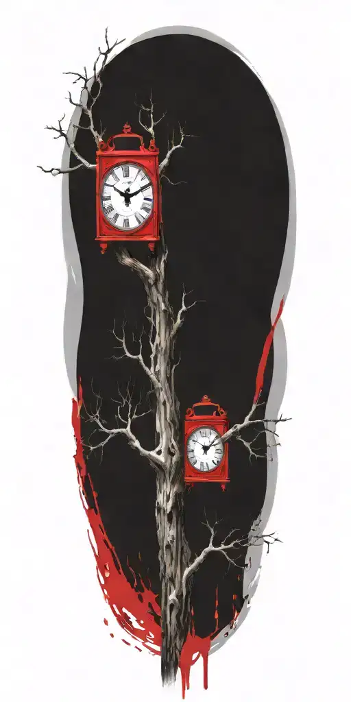 Oak Tree Branches With Three Clocks Integrated Into It For An Arm Sleeve