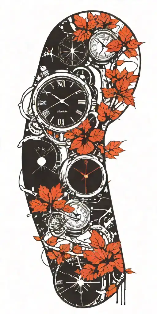Birch Tree Branches With Three Clocks Integrated Into It For An Arm Sleeve