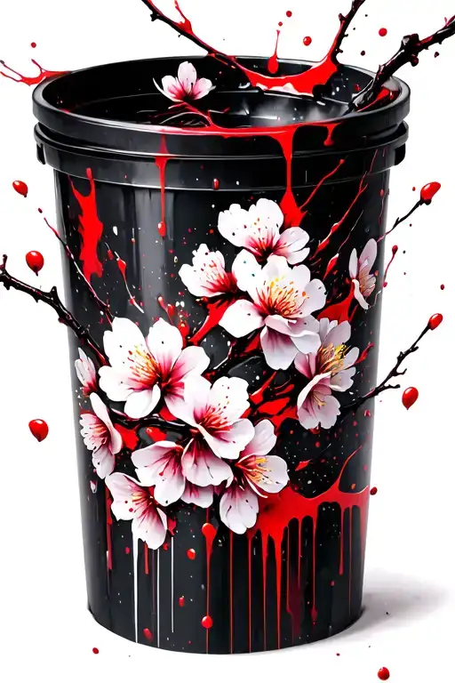 Cherry Blossom Branch Petals Splattered Paint Splatters