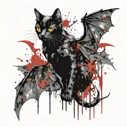 Black Cat With Bat Wings