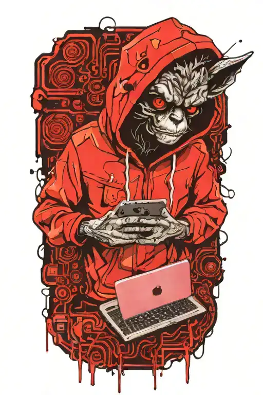 Gremlin Hacker Wearing A Hoodie Using A Laptop Circuit Board