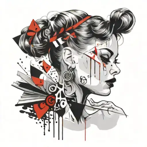 Head Of Polish Tattoo Girl Reading Book Gaged Earrings