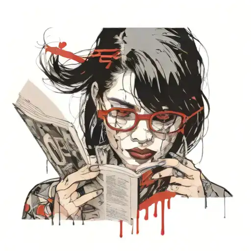 Girl With Long Black Hair And 00 Gaged Earrings And Glasses Reading Book That Covers Face