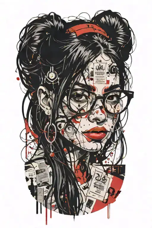 Girl With Long Black Hair And 00 Gaged Earrings And Glasses Reading Book That Covers Face