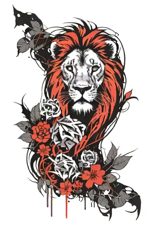 Lion In Forest Mouri Full Sleeve Tattoo Design Featuring