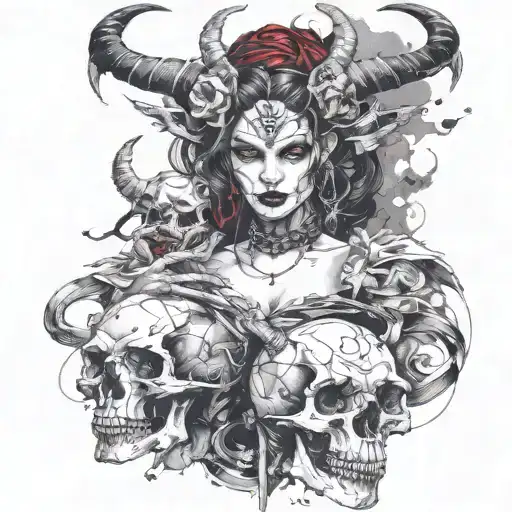Female Demon Succubus Holding A Skull Surrounded