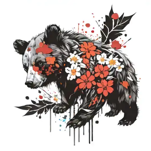 Small Baby Bear Surrounded By Flowers