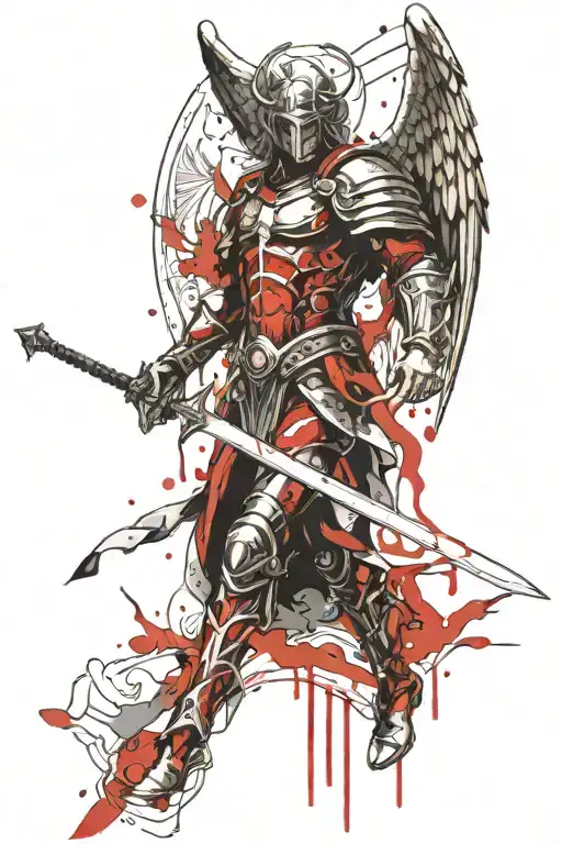 Archangel Michael Descending Holding Sword Blacked Out Face