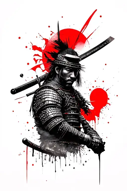 Samurai Guerrero With Katana And Red Sol In The Head