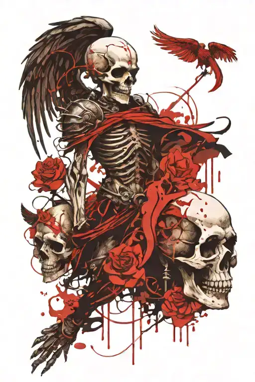 Dark Guardian Angel With A Skull For A Head