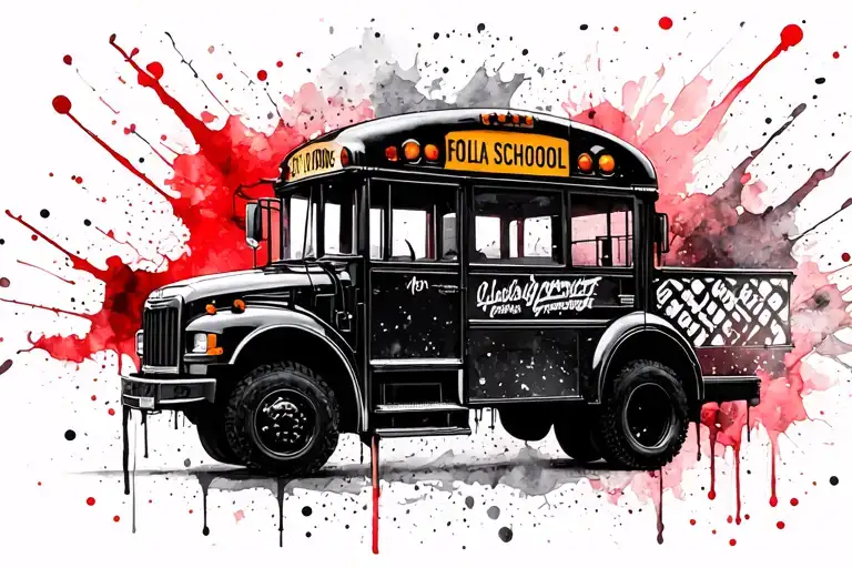 Black School Bus And Watercolor Emerging From It