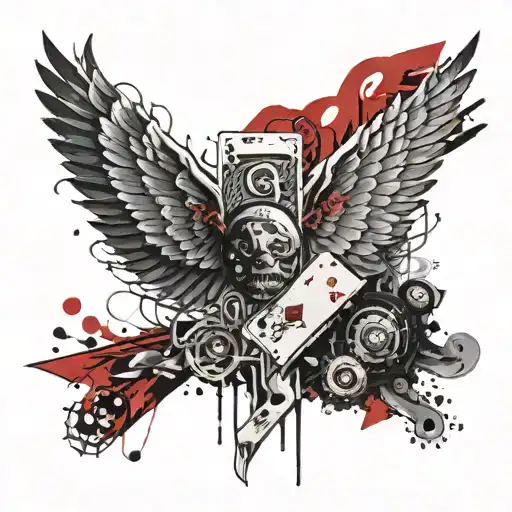 Ace Card And Wing Made Entirely Of Black