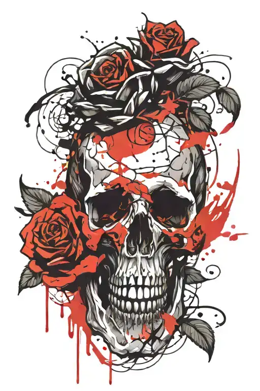 Skull And Roses Blooming
