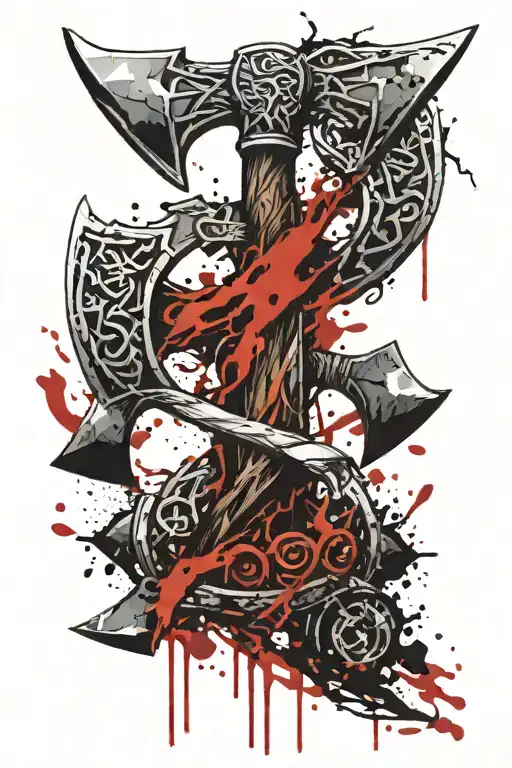 2 Nordic Viking Axes With Berserker Symbol Behind It And Include Nordic Symbols To Take Up Space