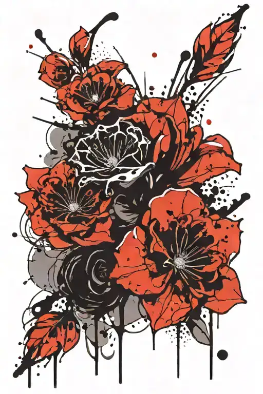 Black Ink With Red Flowers