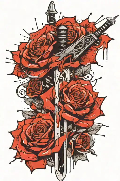 Sword Stuck In Roses Growing
