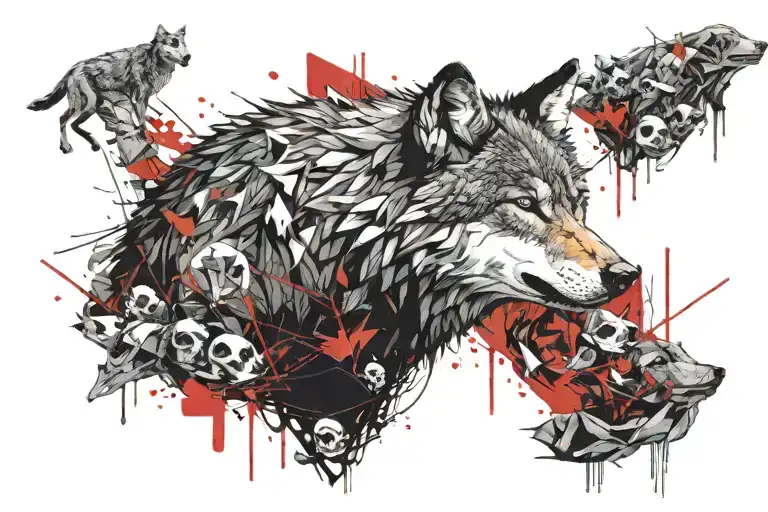 Wolf Sitting On A Mountain Of Skulls