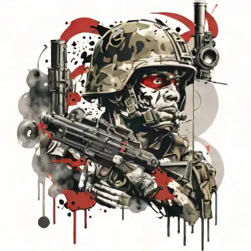 Military Soldier With Cigarrete And Red Eyes