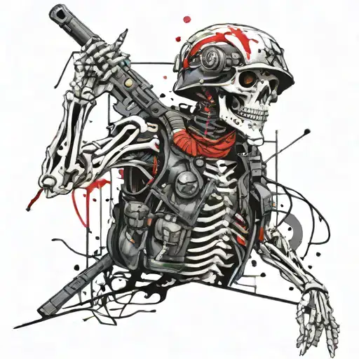Military Skeleton Soldier With Cigarrete And Red Eyes
