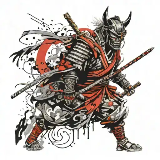 Samurai With Oni Mask With Lone Wolf