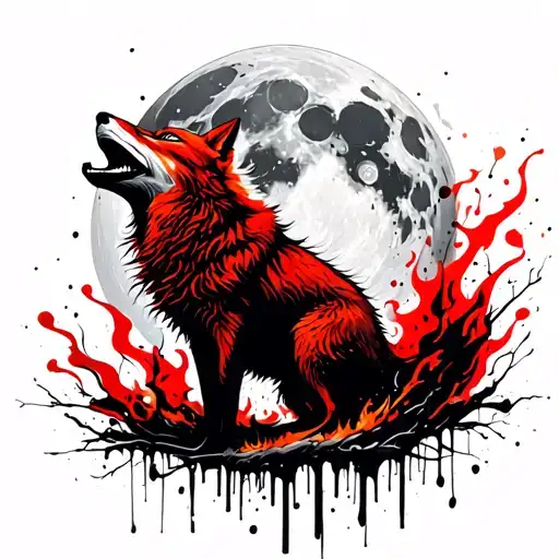 A Fox Howling At The Moon In A Forest Engulfed In Flames