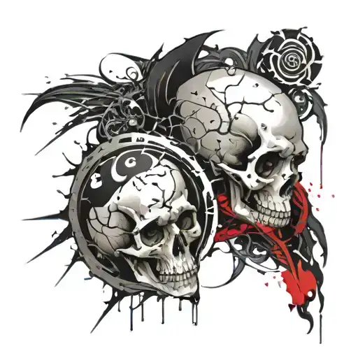 Skull Yin Yang With Life And Death