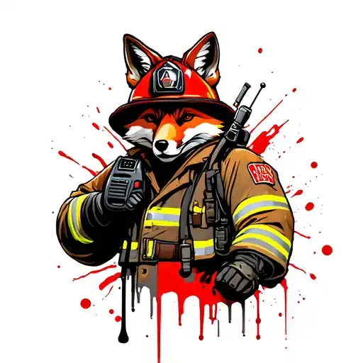 Tough Looking Fireman Fox Wearing Firefighting Gear With Radio Equipment