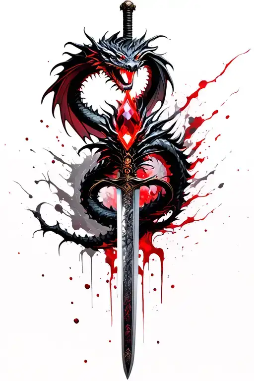 Gothic Dragon Wrapped Around A Ruby Infused Katana Sword