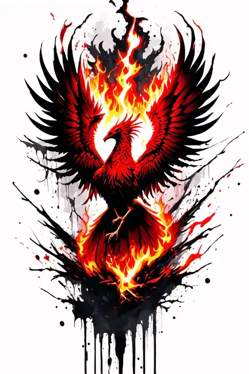 Phoenix Rising From The Ashes With Flames And Lightning